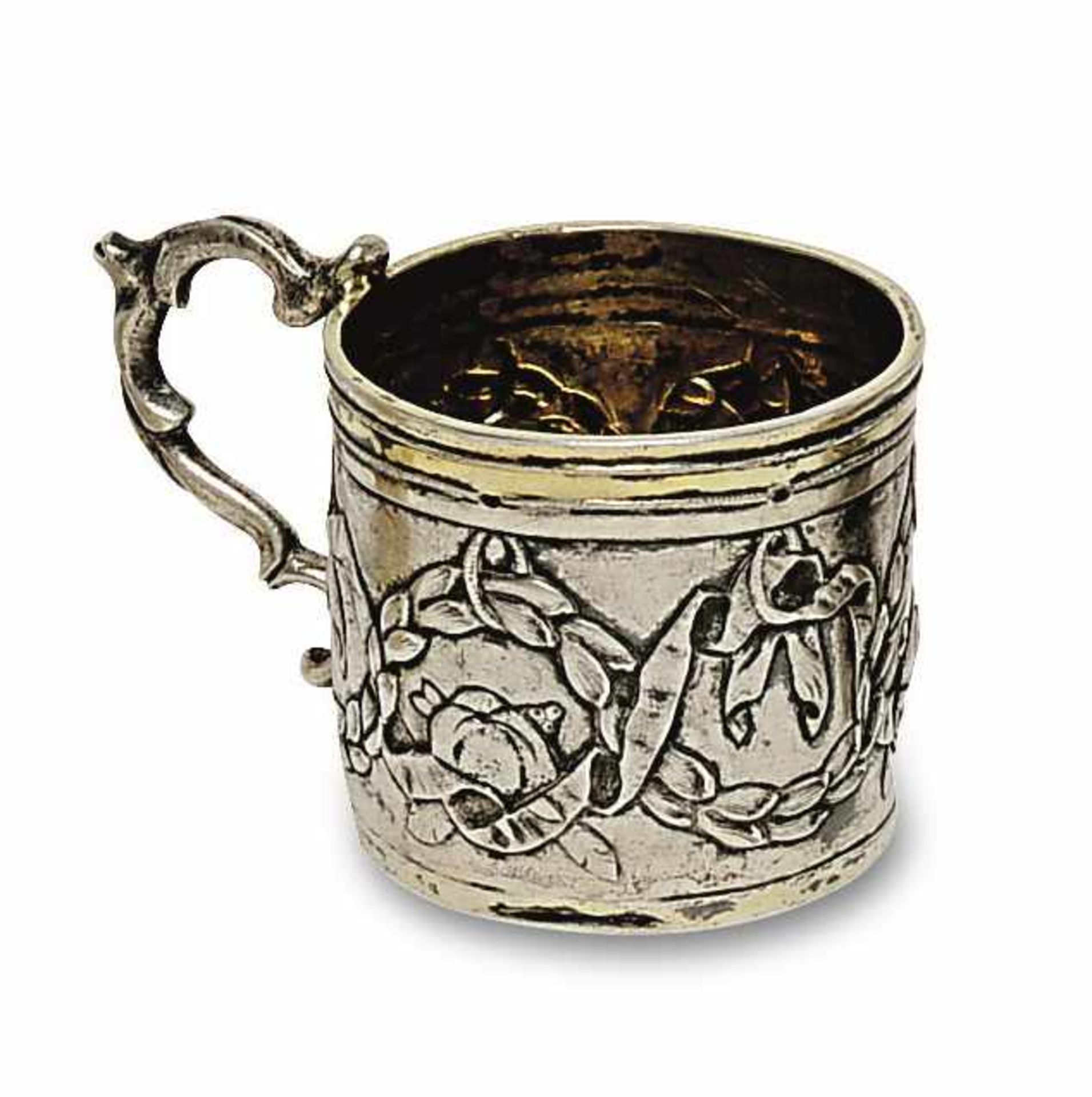 Wodkatasse Moskau, um 1770/76, Peter Semenow Silber, teilvergoldet. Zylindrische Tasse mit