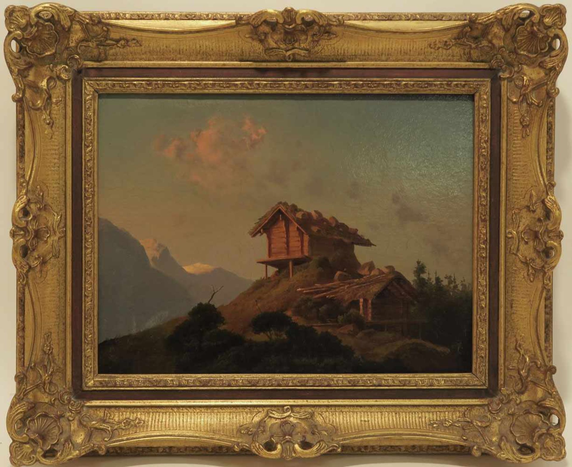 Preller, Julius 1834 Offenbach am Main - 1914 Varel Heuschuppen im Gebirge Öl/Karton. 21,5 x 29