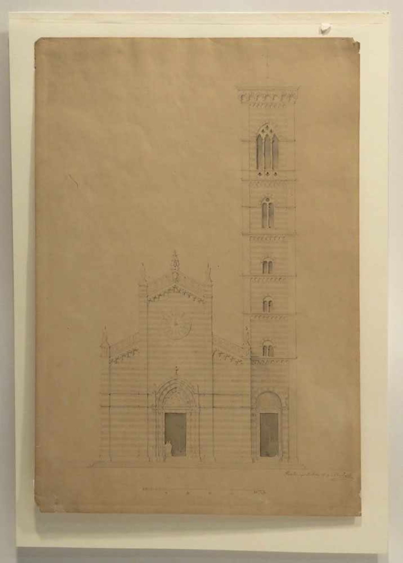 Deutsch um 1847 Der Dom von Prato (Aufriss) Bleistiftzeichnung. 38,5 x 26 cm. R. u. undeutlich