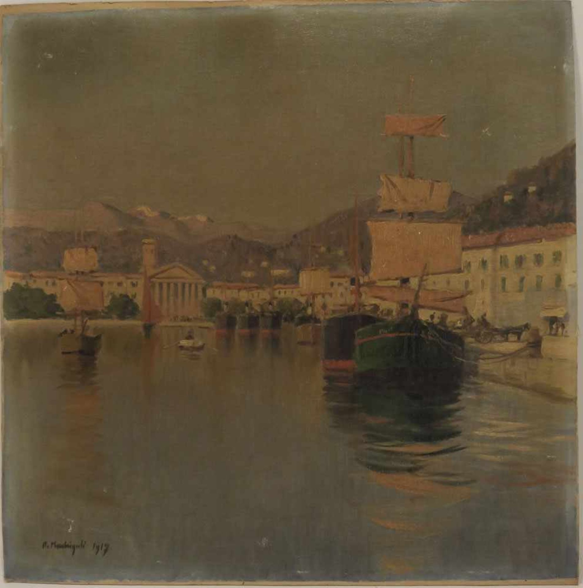Madrigali, Olynthe Frankreich, 1887 - 1950 Segelschiffe im Hafen Öl/Lwd./Karton. 50 x 50 cm. L. u.