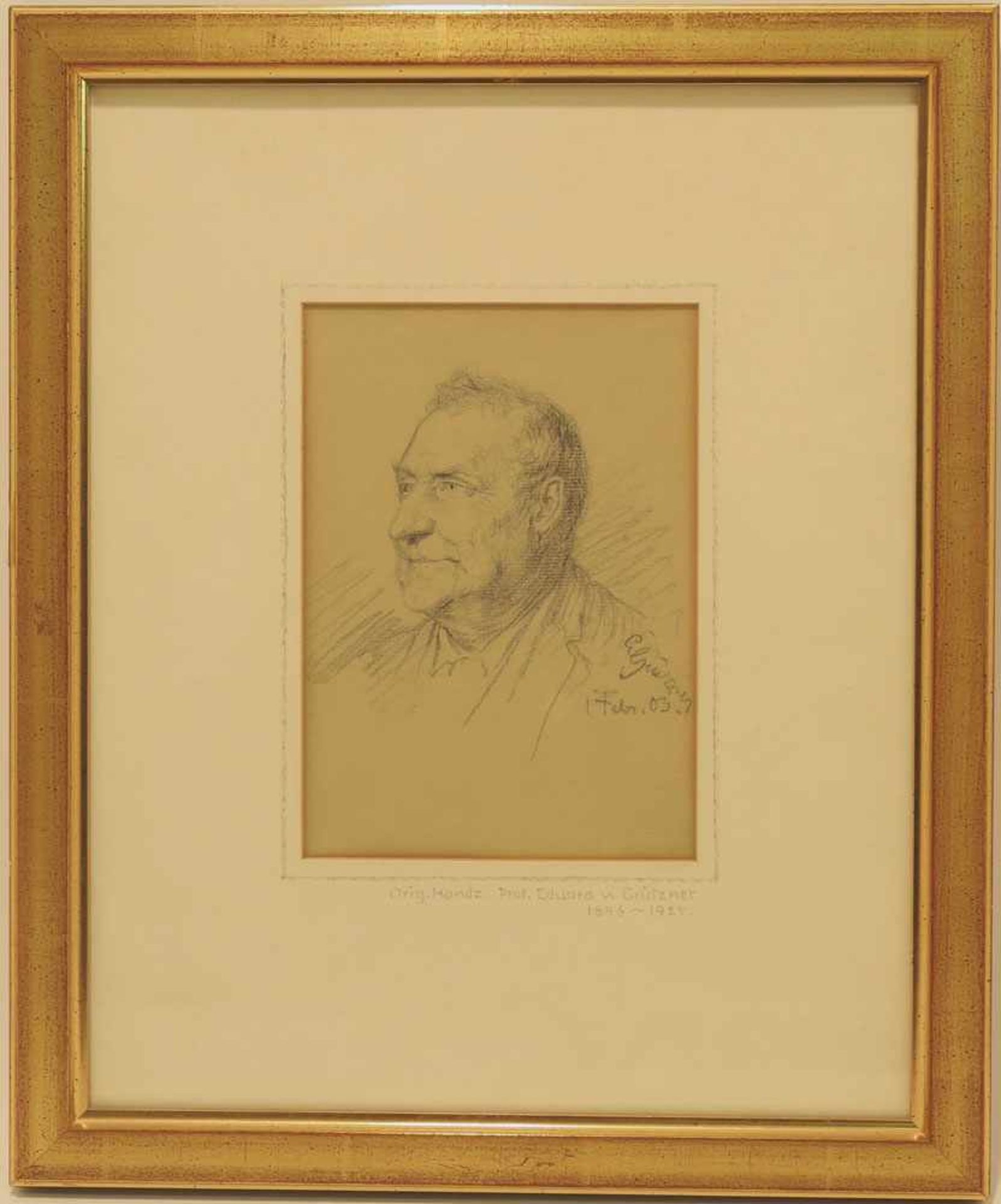 Grützner, Eduard von 1846 Groß-Karlowitz - 1925 München Herrenportrait Bleistiftzeichnung. BA: 18