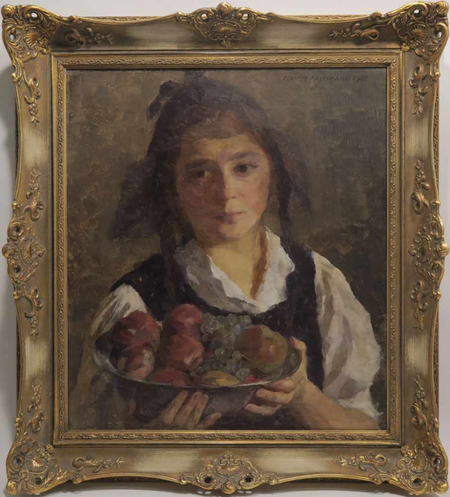 Hagemann, Oskar H. 1888 Holoubkov/Böhmen - 1984 Karlsruhe Mädchen mit Obstschale Öl/Lwd. 56 x 50 cm.