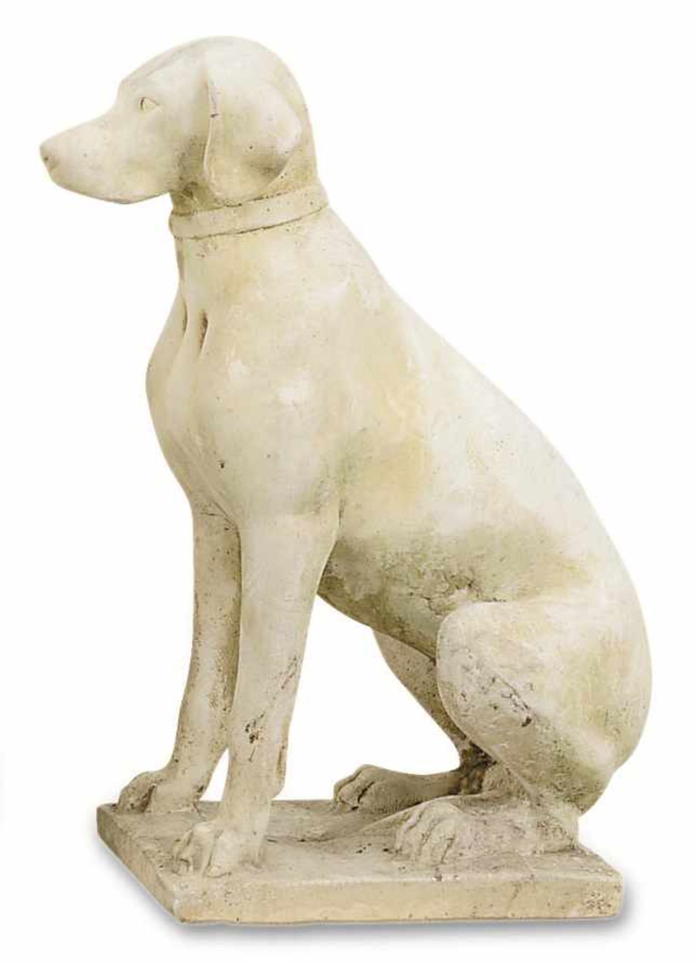 Gartenfigur: sitzender Hund Steinguss. H. ca. 72 cm