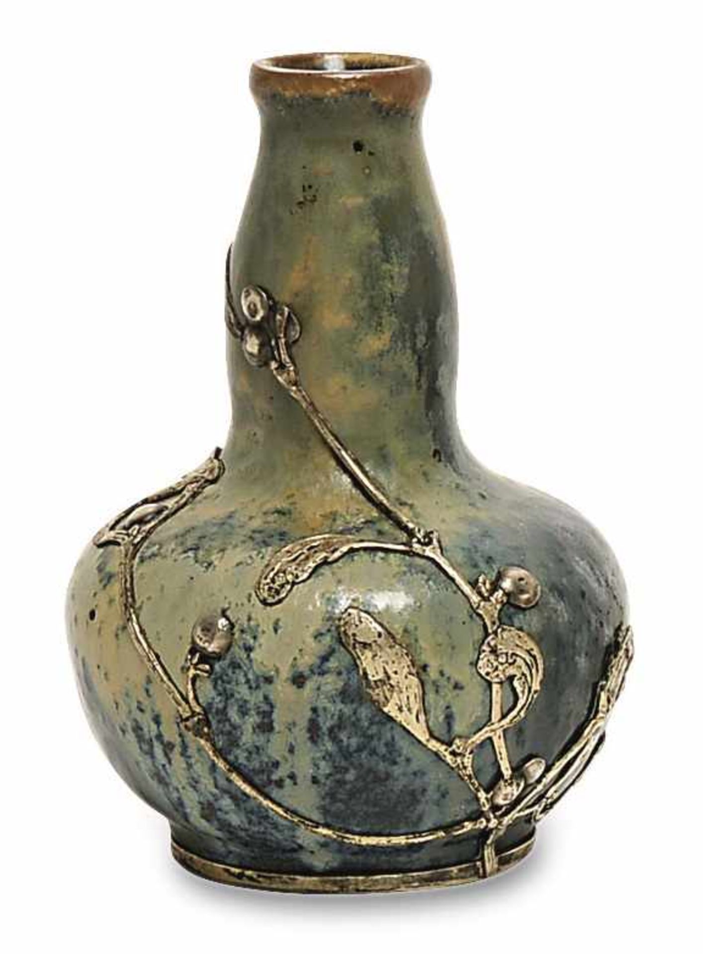 Kleine Jugendstil-Vase Um 1900, Keramik: Atelier de Glatigny, Silbermontierung: wohl Lucien Gaillard