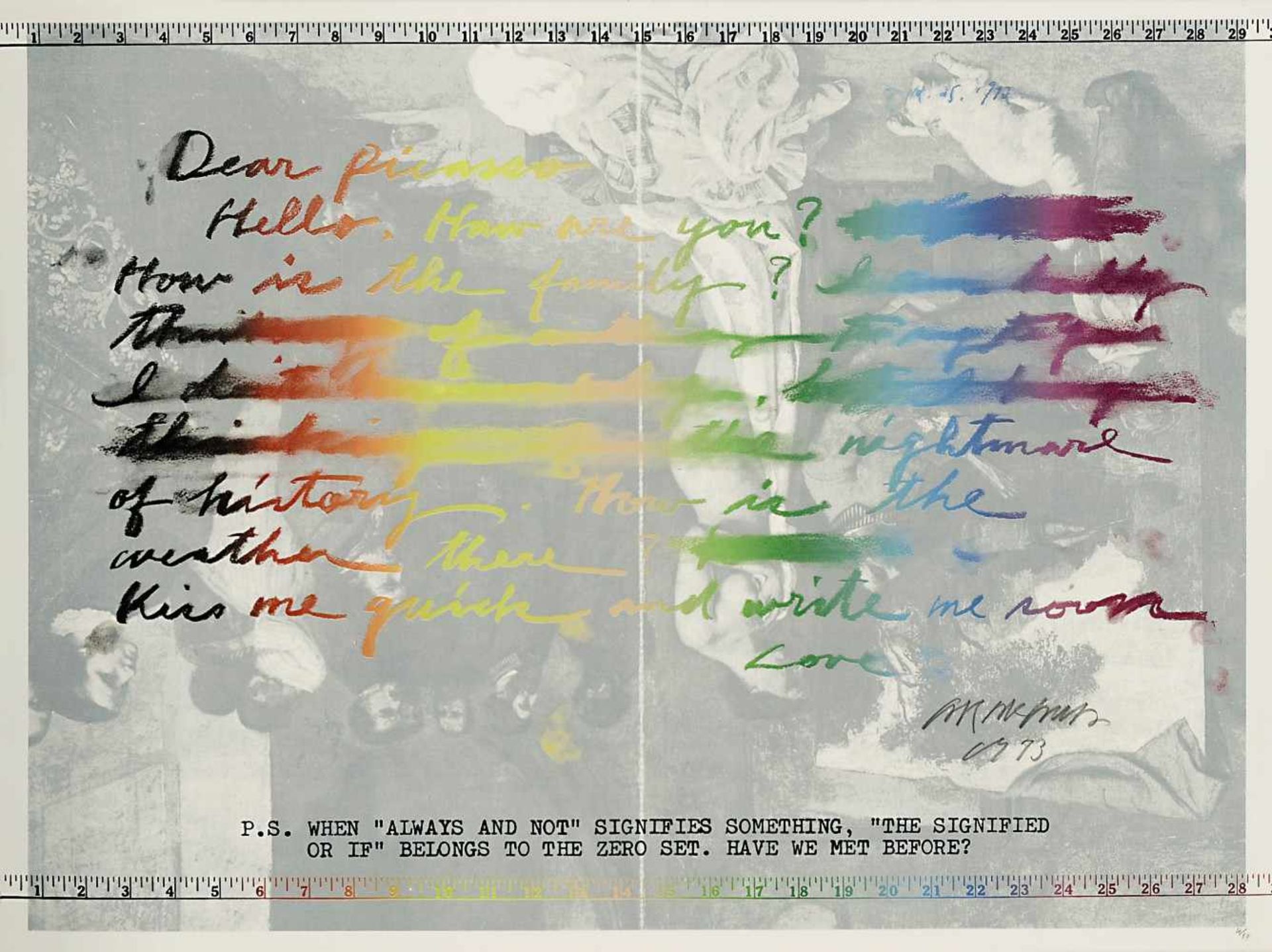 Blatt aus "Hommage à Picasso" Arakawa, Shusaku: "Dear Picasso". Farboffsetlithographie 56,5 x 76,5