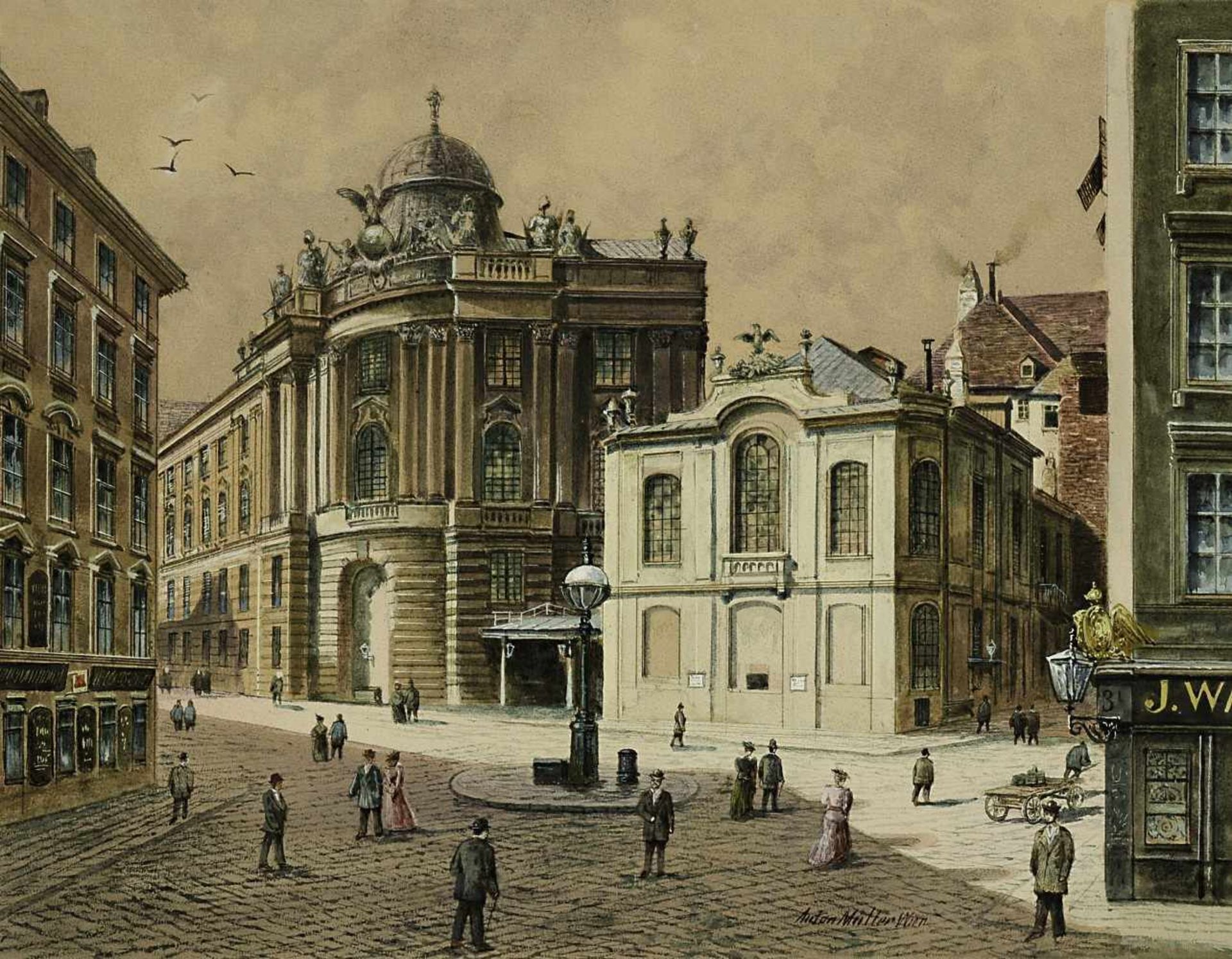 Müller, Anton (1853 Wien - 1897 ebd. ?) Der Michaelerplatz in Wien mit dem Burgtheater Aquarell