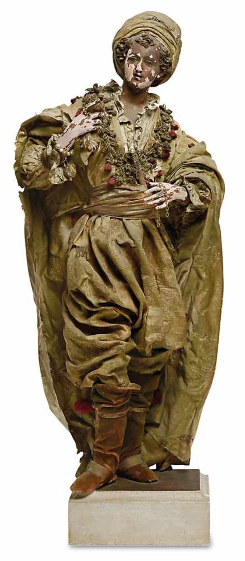 Große Krippenfigur: Orientale Neapel, wohl 19. Jh. Terrakotta und Holz, gefasst, leimgefestigte