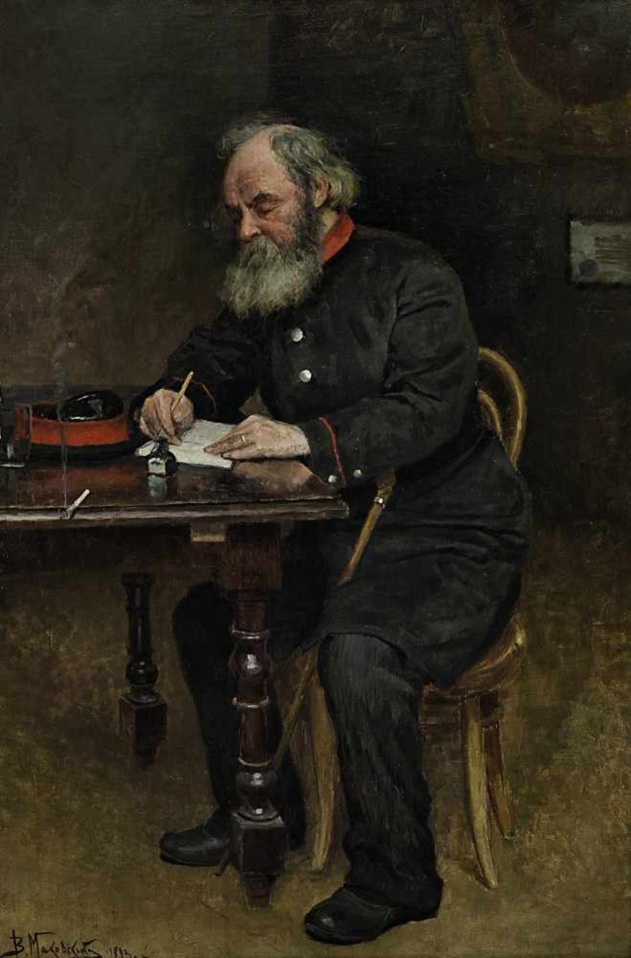 Makovsky, V. datiert 1893 Der Briefschreiber Öl / Lwd. 53 x 36 cm L. u. kyrillisch bezeichnet und