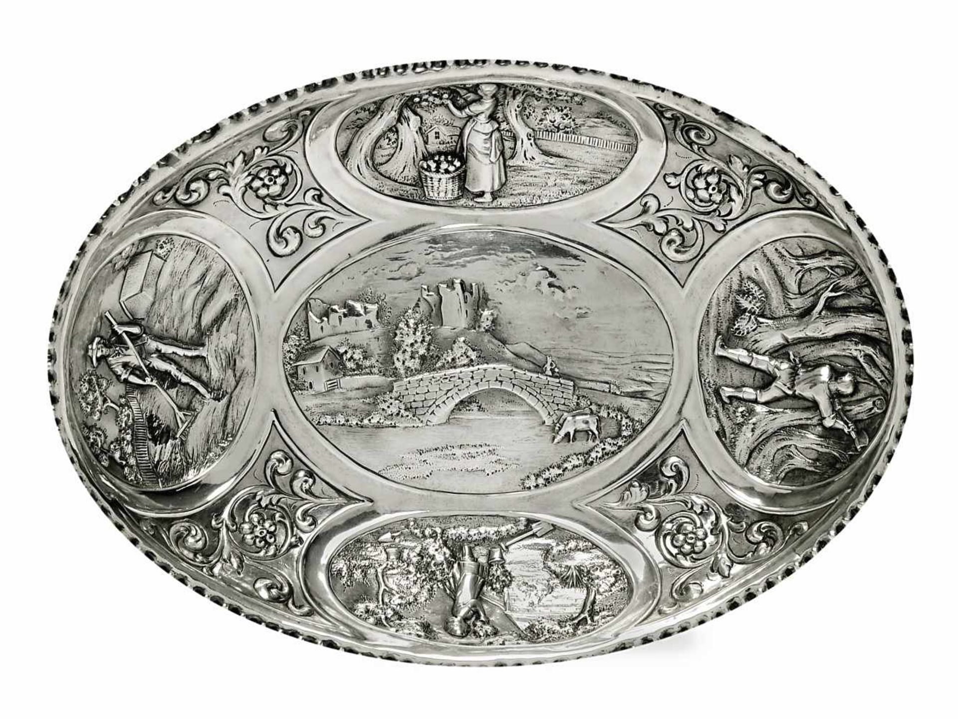 Fußschale London, 1799/1800, wohl George Smith IV Silber. Ovale Schale mit gekniffenem Rand auf - Bild 2 aus 2