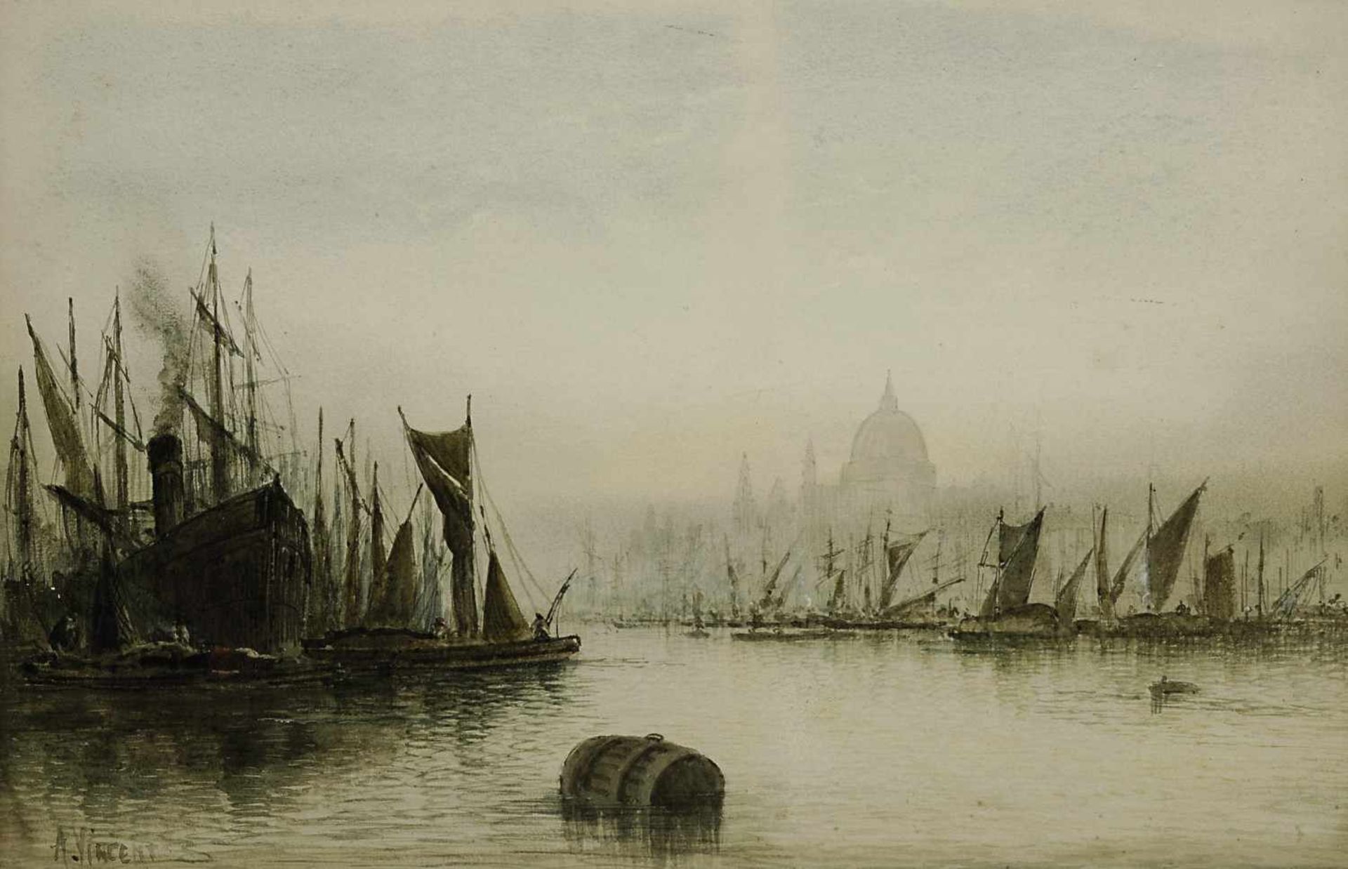 Vincent, A. 19./20. Jh. Schiffe vor Venedig im Morgendunst Aquarell BA: 31,5 x 48,5 cm L. u.