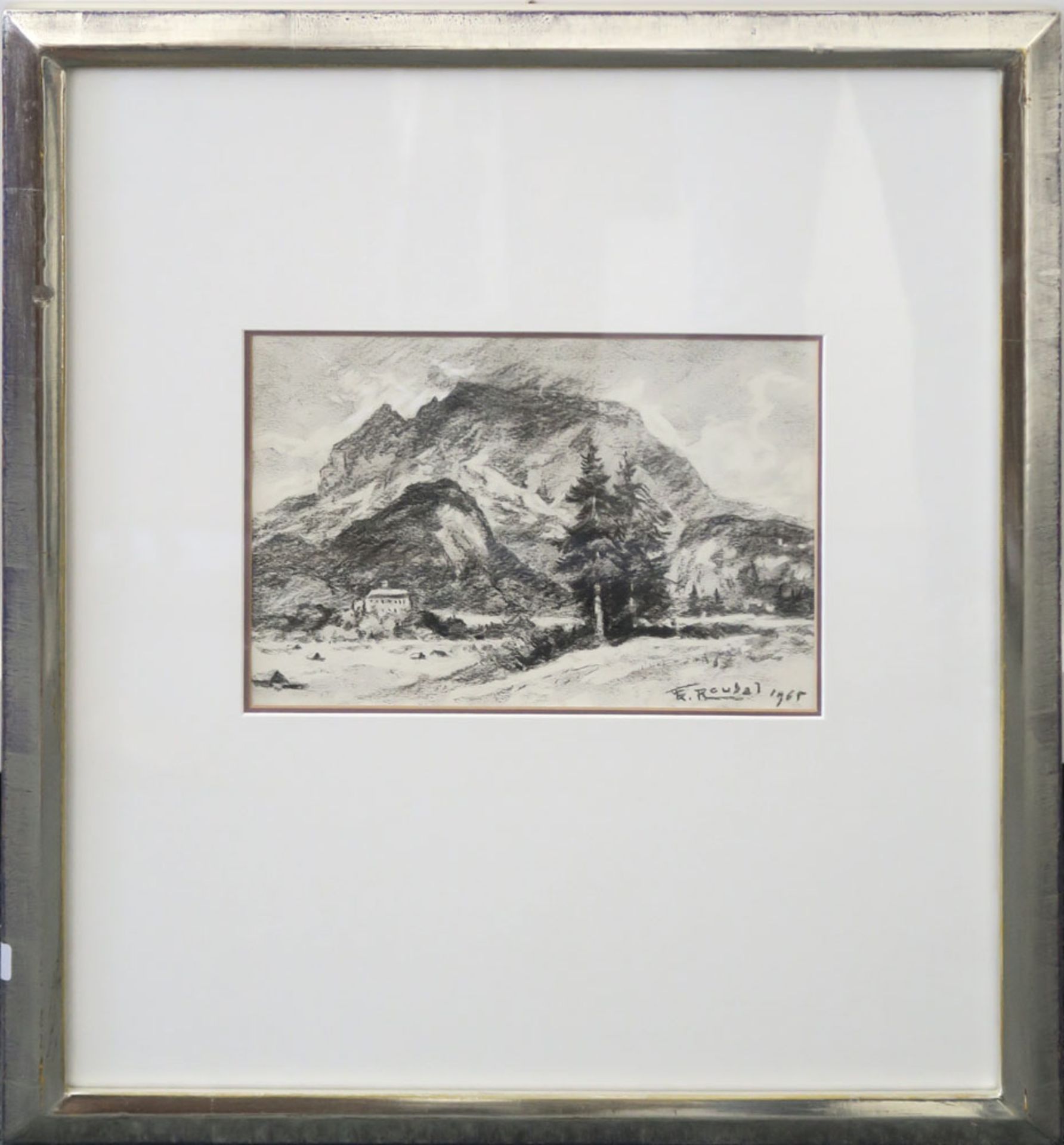 Roubal, Franz 1889 Wien - 1967 Irding Gebirgslandschaft Kohlezeichnung BA: 17,5 x 23,2 cm R. u.