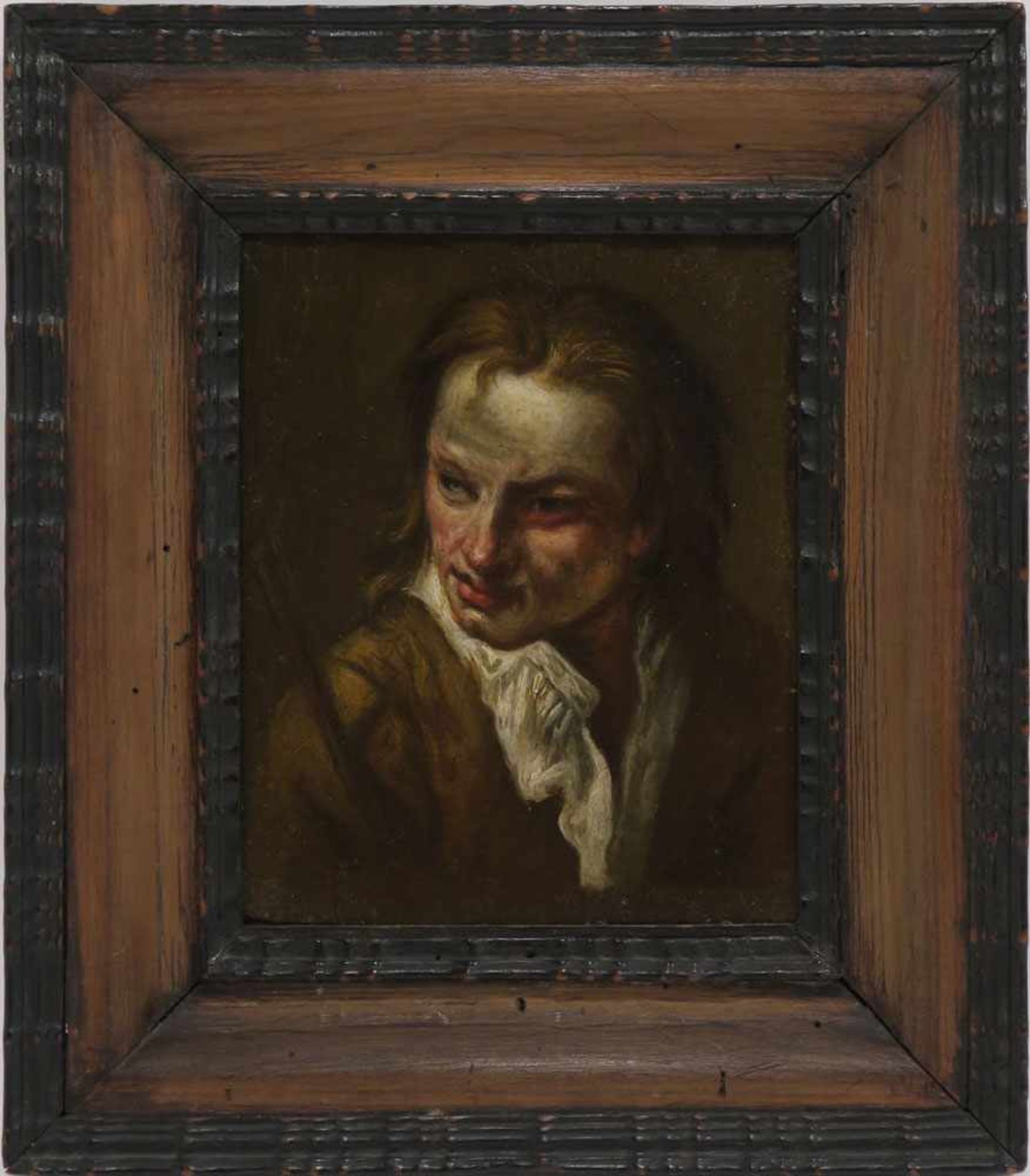 Unbekannt18. Jh.MännerportraitÖl/Lwd./Holz. 17 x 13,5 cm. Rest., beschnitten, min. besch.