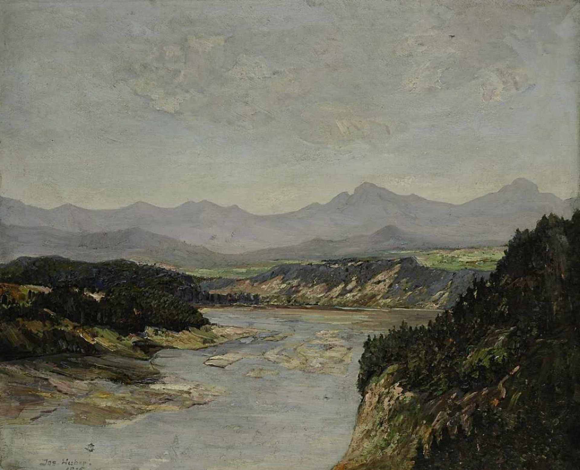 Huber, Jos.um 1915Der Lech bei SchongauÖl/Lwd. 71,5 x 74,5 cm. L. u. signiert und datiert 1915. Min.