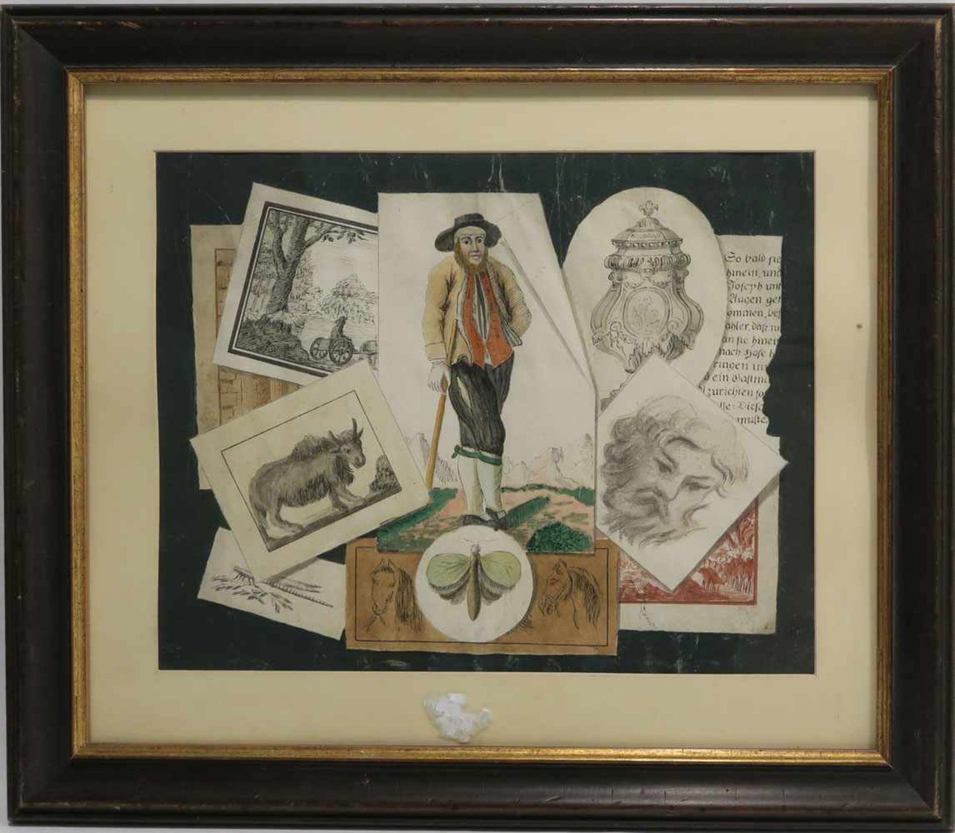 Deutschum 1800QuodlibetMischtechnik (Feder, Bleistift, Aquarell). BA: 26 x 32,5 cm. Besch. Rahmen.