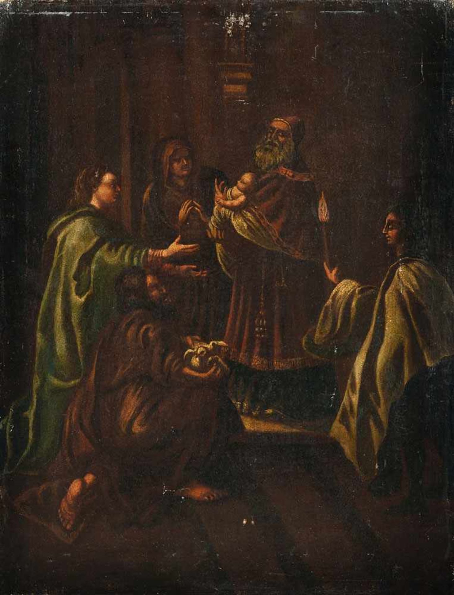 wohl Italien, 17. Jh.Darstellung Jesu im TempelÖl/Lwd. 54,5 x 42 cm. Doubliert. Rest., min. besch.