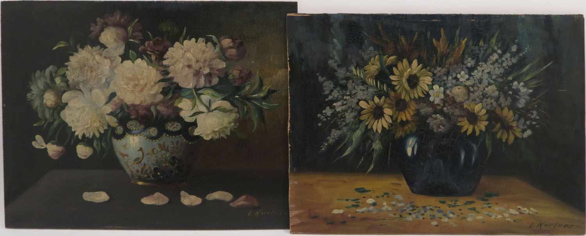Kurtner, L.19./20. Jh.BlumenstilllebenZwei Gemälde. Öl/Holz. 29 x 38 cm bzw. 30 x 38 cm. R. u.