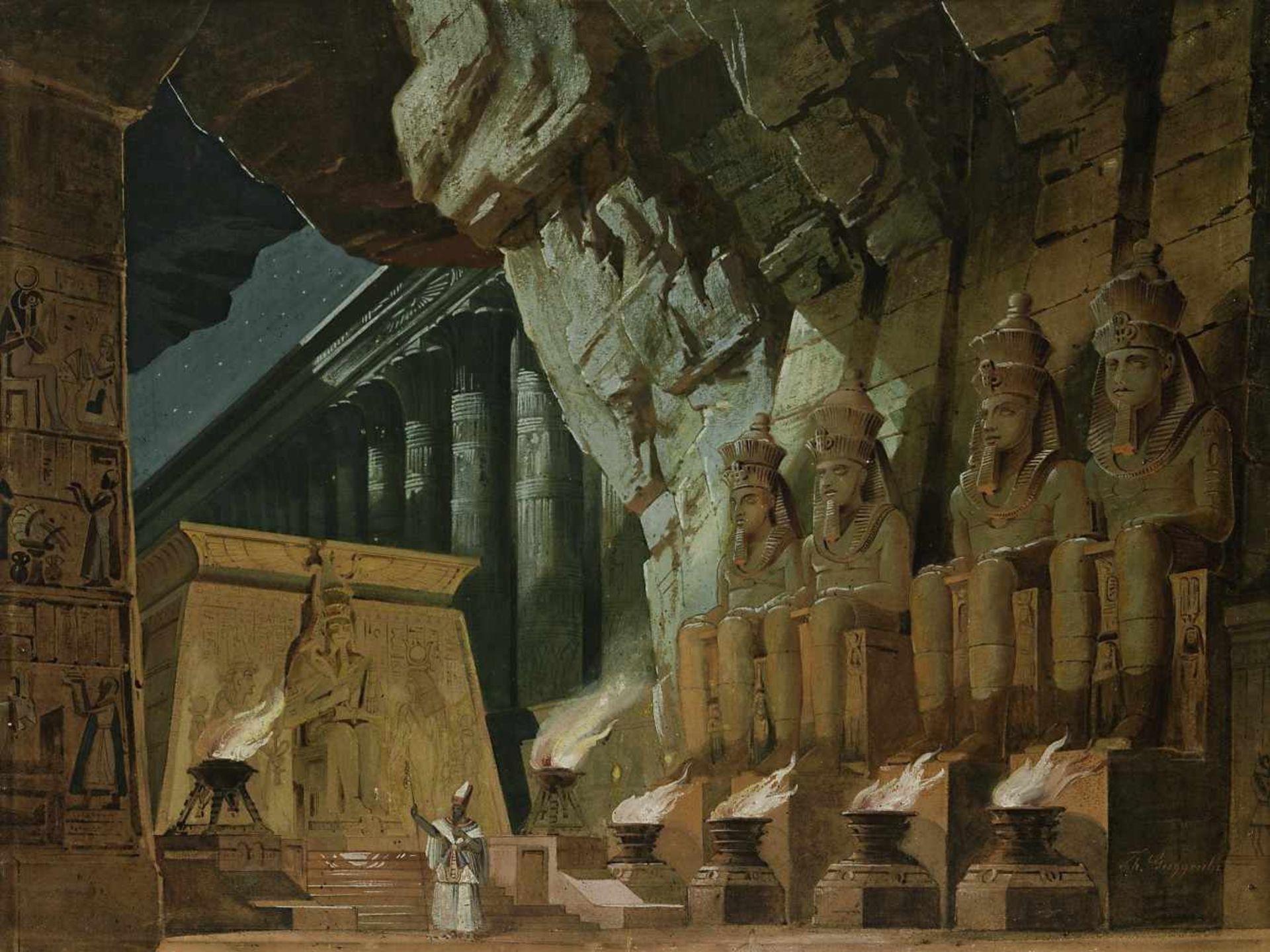 Guggenberger, Thomas1815 München - 1882 ebd.Ägyptische TempelszeneAquarell mit Deckfarben48 x 63,5