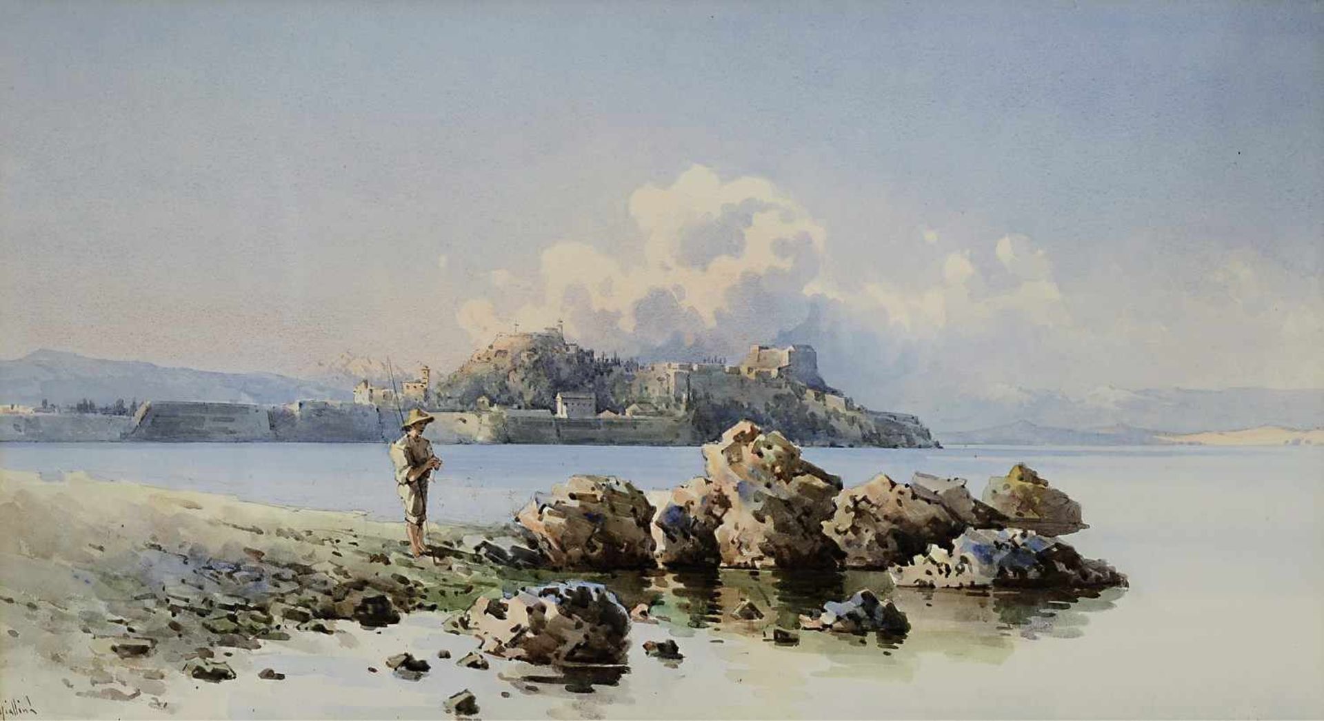 Giallinà, Angelos1857 Insel Kerkyra - 1939 ebd.Fischerknabe am Ufer vor der Alten Festung von