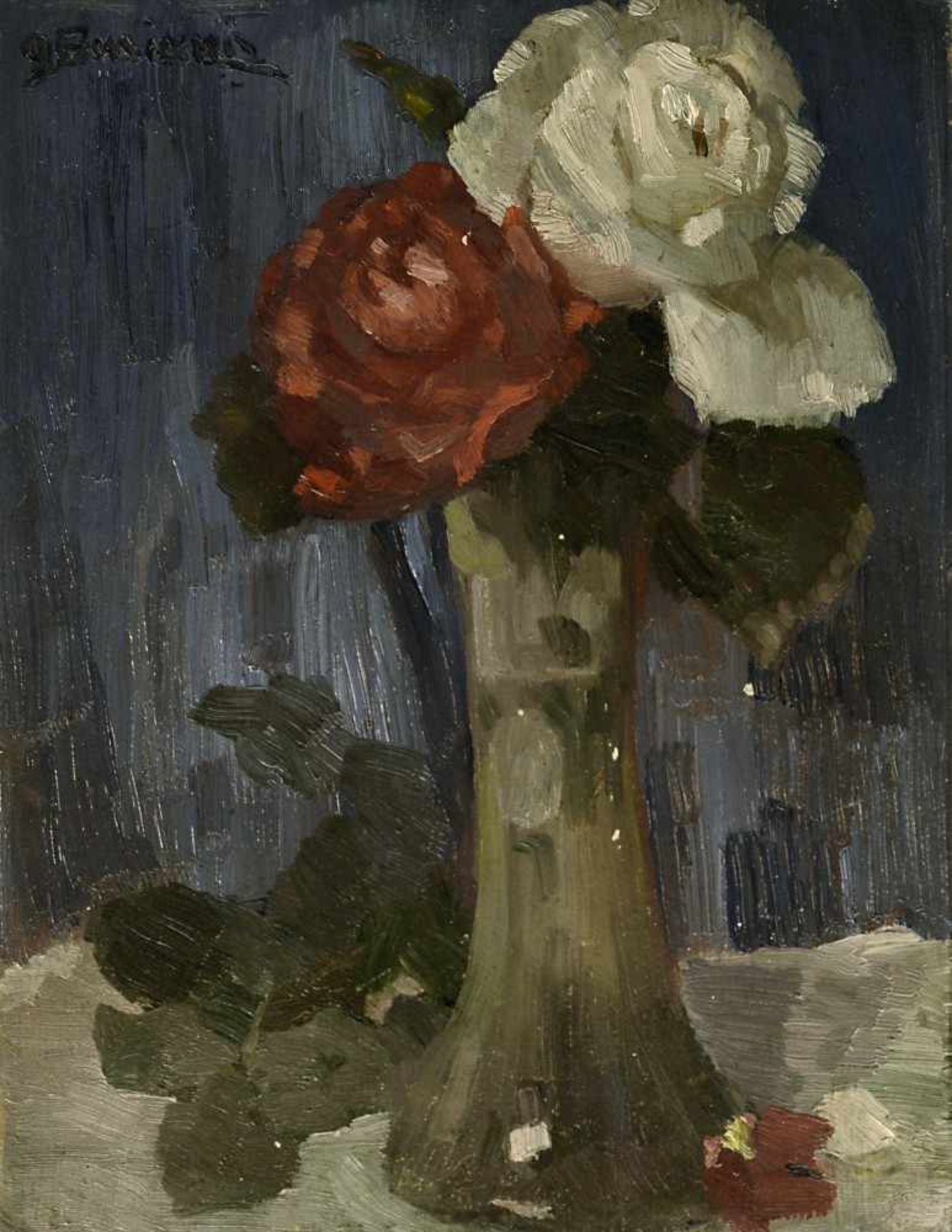 Busianis, J.(Georgios Bouzianis, 1883 oder 1885 Athen - 1959 ebd. ?)Weiße und rote Rose in einer