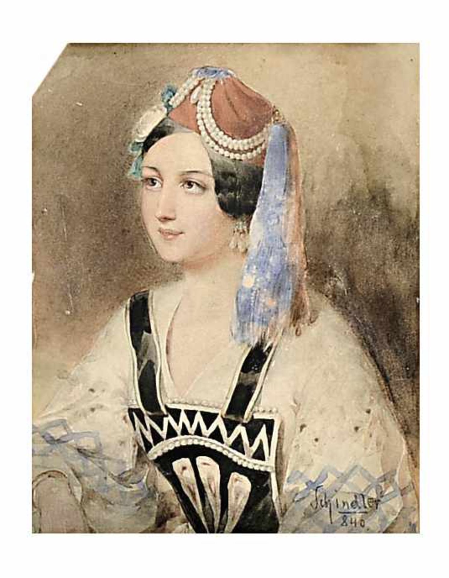 Schindlerum 1840Porträt einer jungen Frau in orientalischem KostümAquarell13,9 x 11,3 cmR. u.