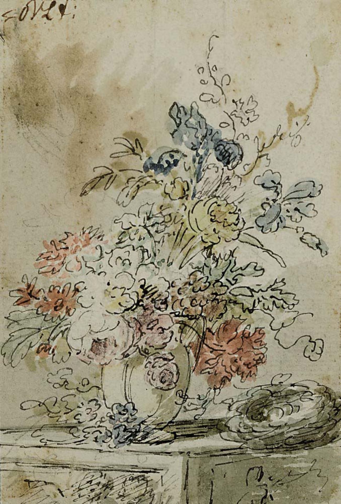 Leen, Willem van1753 Dordrecht - 1825 DelfshavenBlumenvase auf einem Sockel, rechts ein Vogelnest