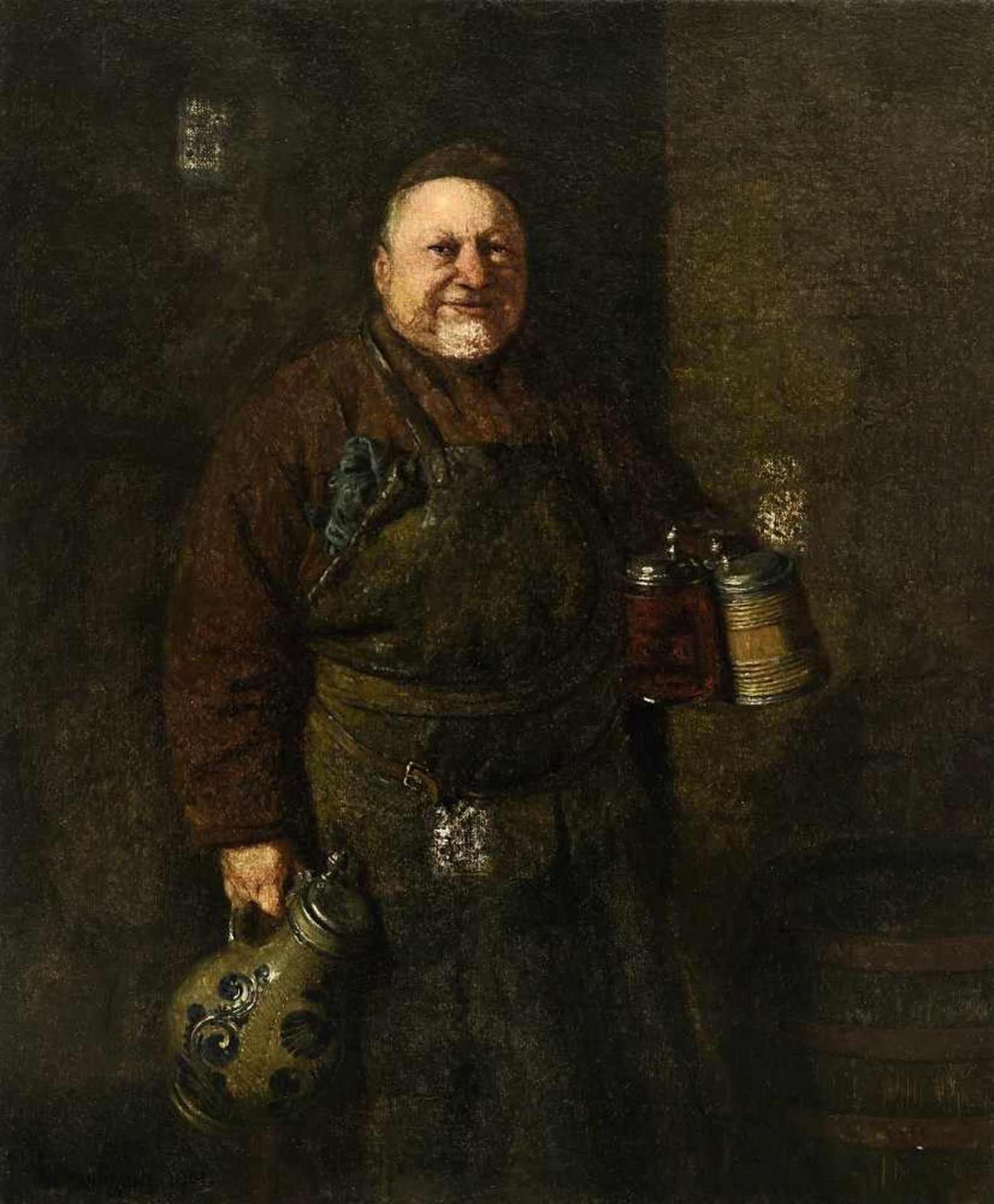 Grützner, Eduard von1846 Groß-Karlowitz - 1925 München"Schwer beladen"Öl / Lwd. 48 x 40 cm L. u.