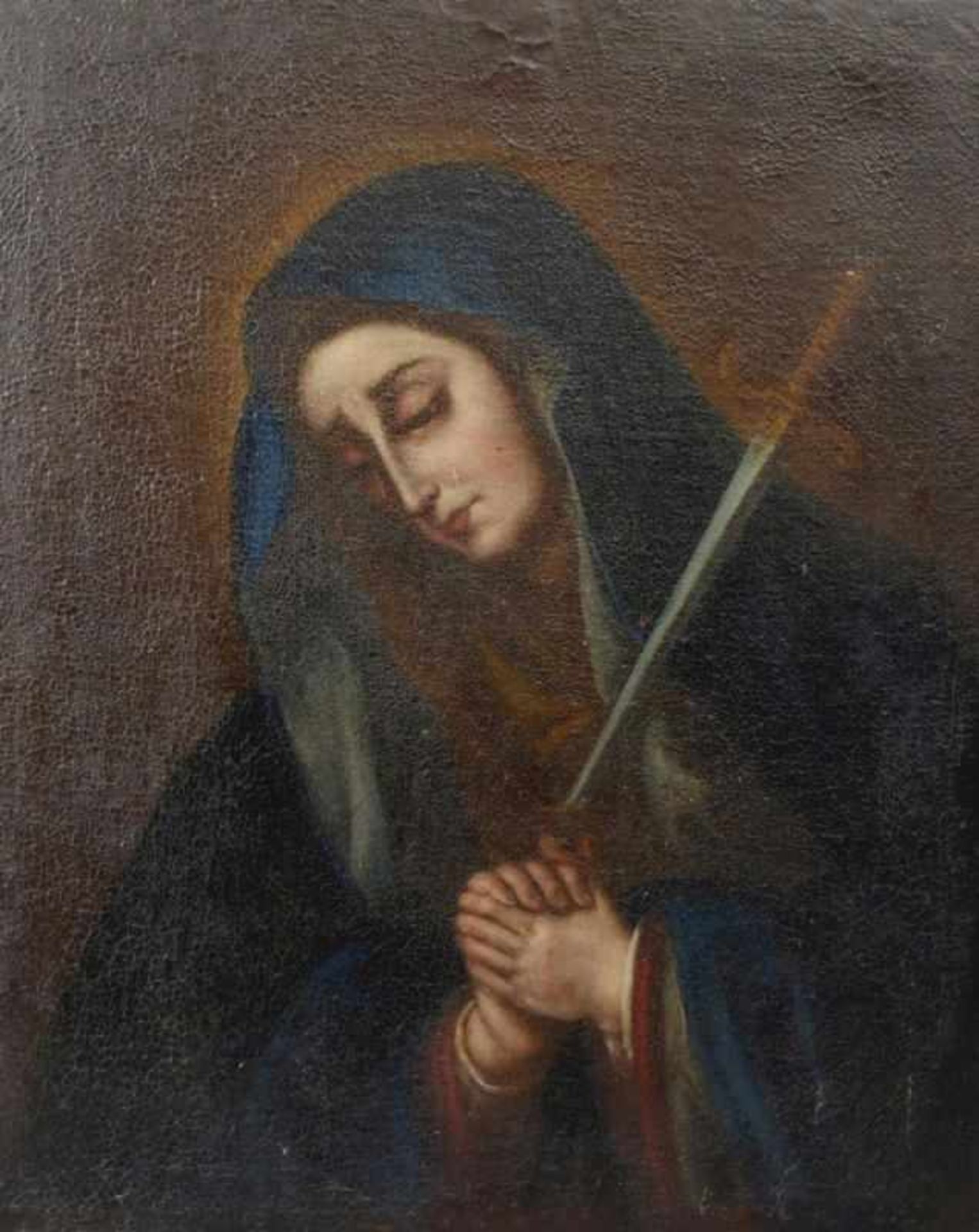 Mater dolorosa 18. Jh. Öl/Lwd., doubl. 55 x 46 cm. - Das Bild steht in der Motivtradition des