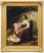 Rosaspina, Antonio Mutter mit Kind in Interieur (Bologna 1830-1871) Öl/Lwd. Rechts unten sign.,