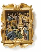 Jesusknabe im Tempel Italien oder Spanien, 17. Jh. Rechteckiges Rahmenrelief mit Volutendekor,