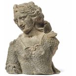 Weibliche Büste Franken, 18. Jh. Halbrund gestaltetes Brustbild einer Frau mit langem Haar und