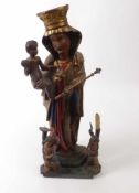 Altöttinger Schwarze Madonna 19. Jh. Über Plinthe mit zwei flankierenden Leuchterengeln stehende