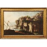 Felsige Meeresbucht mit Anglern Italienischer Landschaftsmaler des 18. Jahrhunderts Öl/Lwd. 91 x 149
