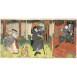 Utagawa Kunisada (Toyokuni III.) Triptychon mit Schauspielszene (Katsushika 1786-1865 Edo)