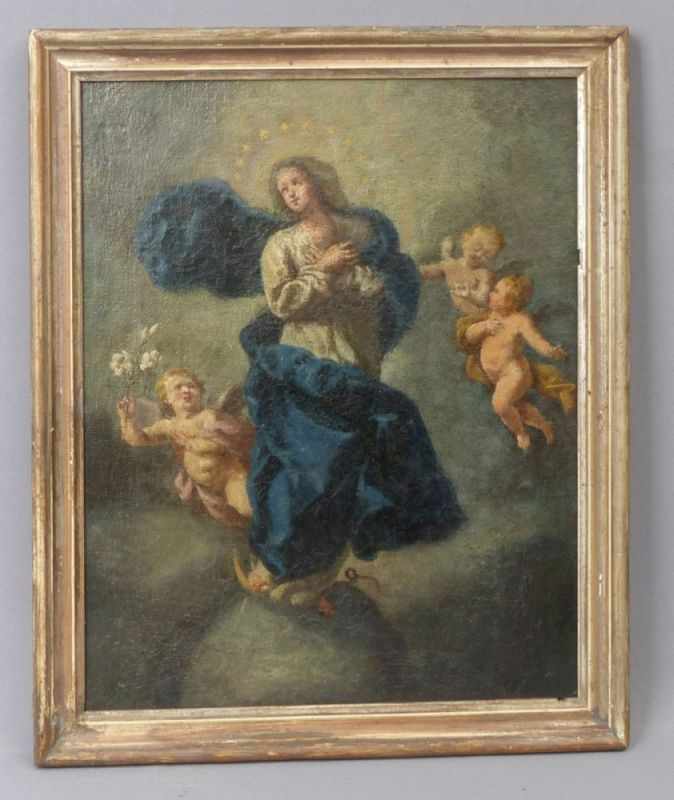 Die Aufnahme Mariens in den Himmel 18. Jh. Öl/Lwd. 36,5 x 29 cm. Altmeistergemälde, Religiöse - Image 2 of 2