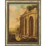 Architekturlandschaft mit Ruinen und Personengruppen Italien, 18. Jh. Öl/Lwd. 98,5 x 73 cm. -