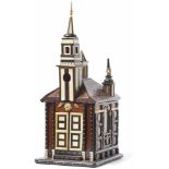 Seltenes Kirchenmodell 19. Jh. Auf Plinthe stehender Rechteckbau mit Walmdach, Glockenturm sowie
