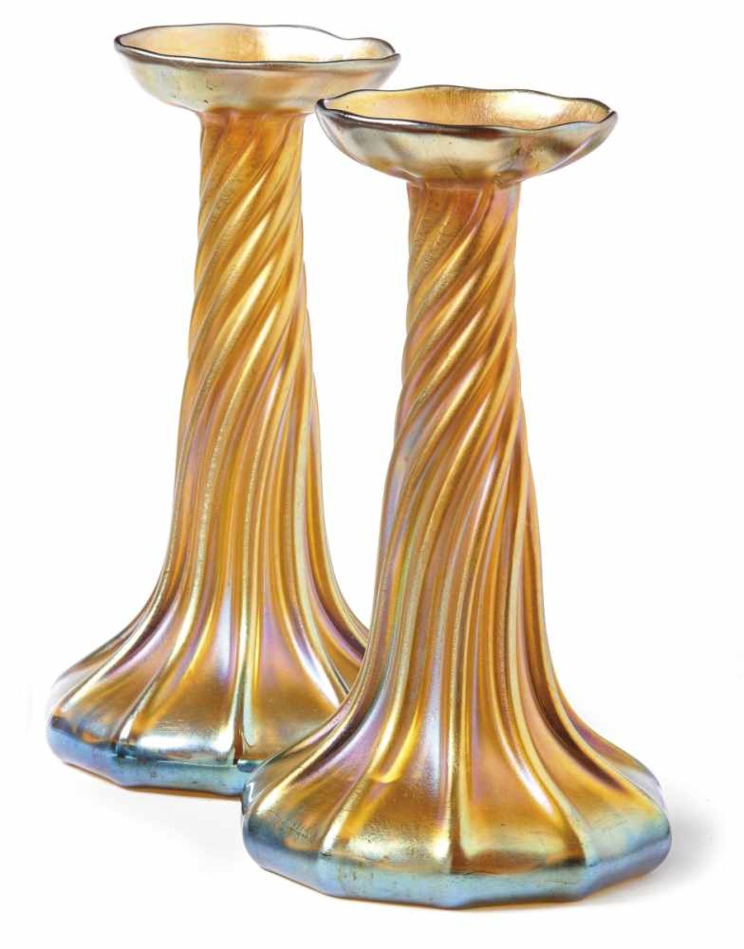Paar Kerzenhalter Tiffany & Co., New York - A. 20. Jh. Über ausladendem Stand zehnfach gerippter und