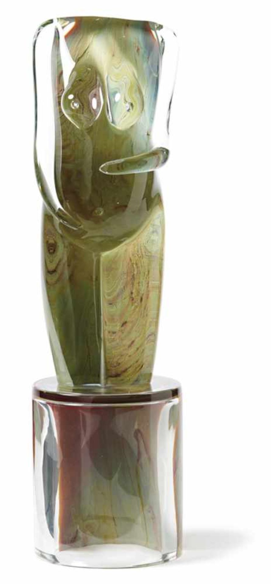 Glasskulptur "Schwangere" Murano, 20. Jh. Zylinderförmiger Sockel mit Torso einer schwangeren
