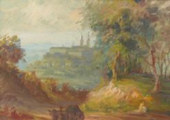 Karl, Fritz Blick auf den Michelsberg in Bamberg (Glonn 1886-1965 Bamberg) Öl/Malkarton. Verso