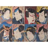 Utagawa Kunisada (Toyokuni III.) Diptychon mit insgesamt acht Schauspielerportraits (Katsushika