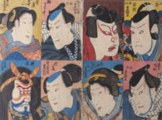 Utagawa Kunisada (Toyokuni III.) Diptychon mit insgesamt acht Schauspielerportraits (Katsushika