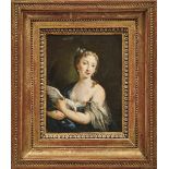 Venezianische Schule - in der Art der Rosalba Carriera Junge Dame mit Taube Öl/Holz. 20,5 x 16 cm;