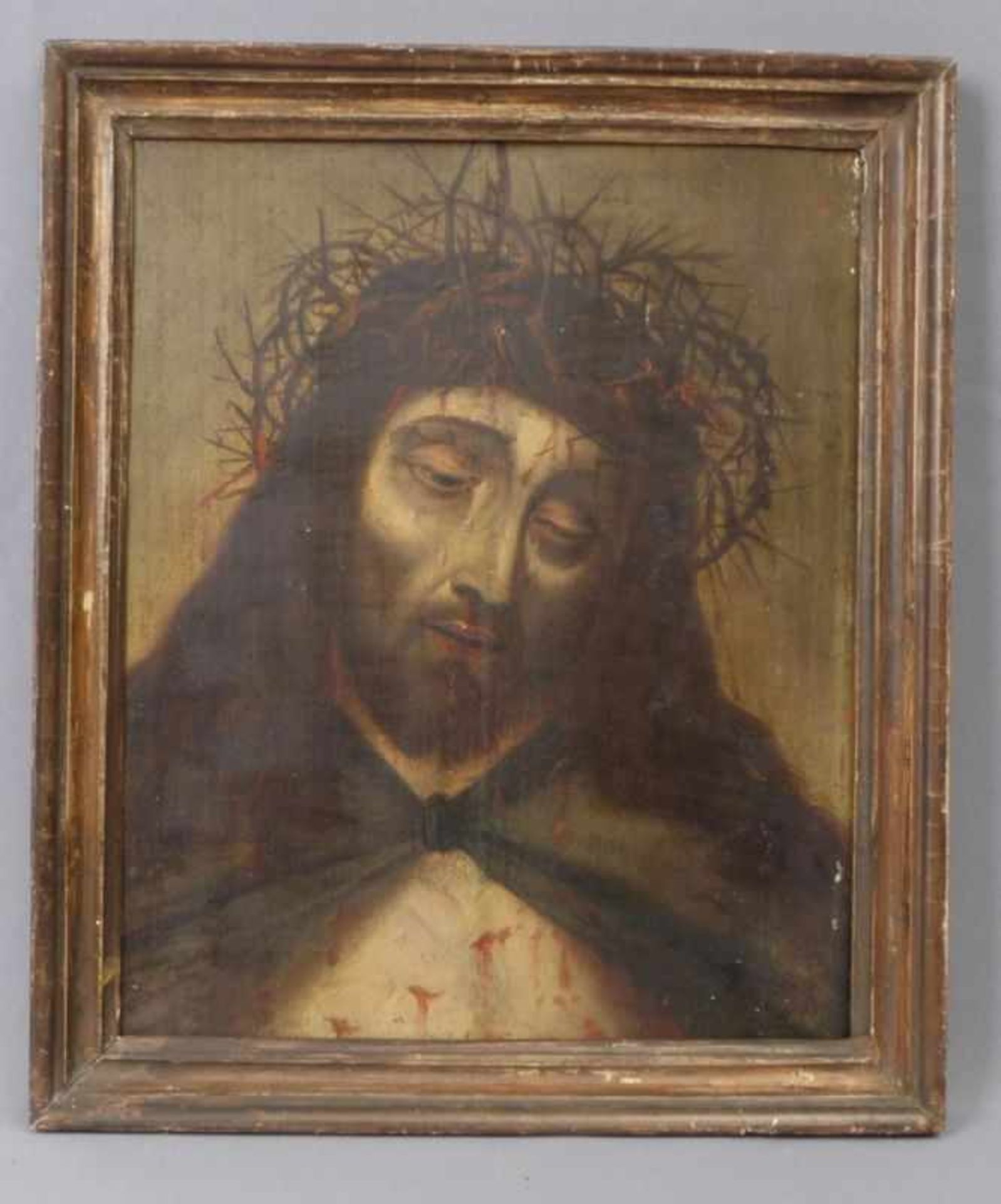 Christus mit der Dornenkrone 18. Jh. Öl/Holz. 35 x 27,5 cm. Altmeistergemälde, Religiöse - Image 2 of 2