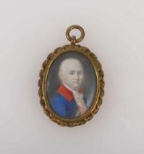 Herrenportrait als Anhänger E. 18. Jh. Ovaler Bildausschnitt mit Brustbild eines Herren in blauem