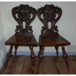 Paar Brettstühle Im Renaissancestil, 19. Jh. Auf schrägstehenden Balusterbeinen, trapezförmige