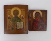 Zwei Heiligenikonen Russland, E. 19. Jh. Darstellung des heiligen Nikolaus als Wundertäter mit