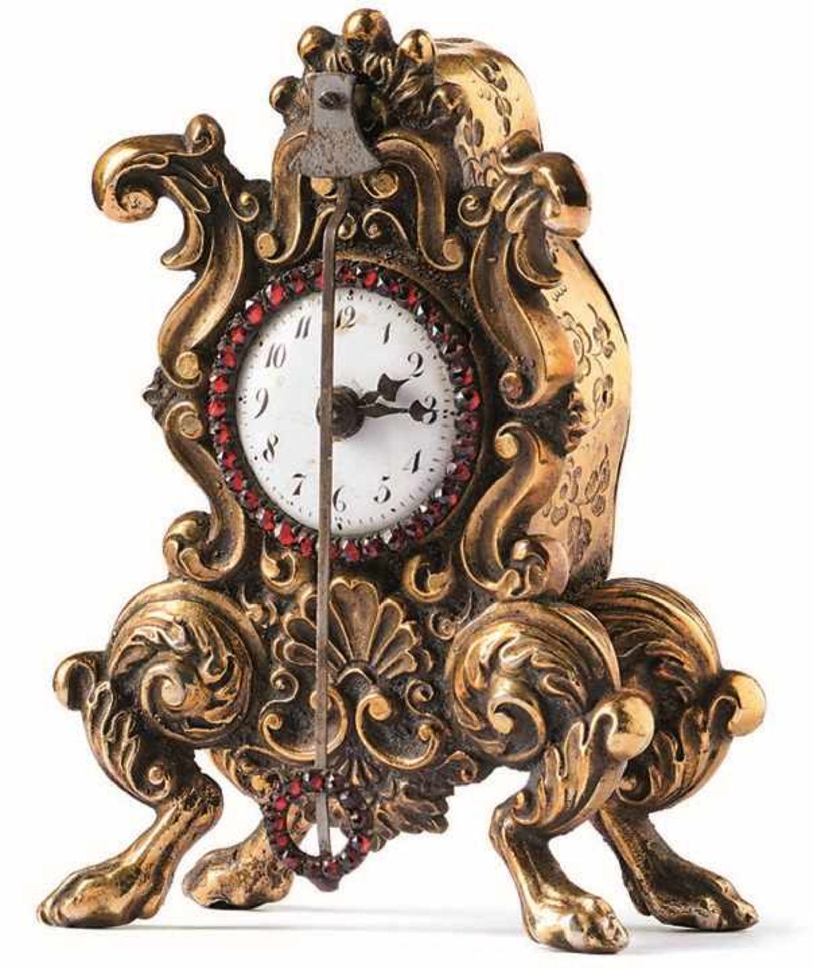 Seltener Miniaturzappler im Rokokostil Wien, A. 19. Jh. Auf vier Tatzenfüßen stehendes Uhrgehäuse - Image 2 of 3