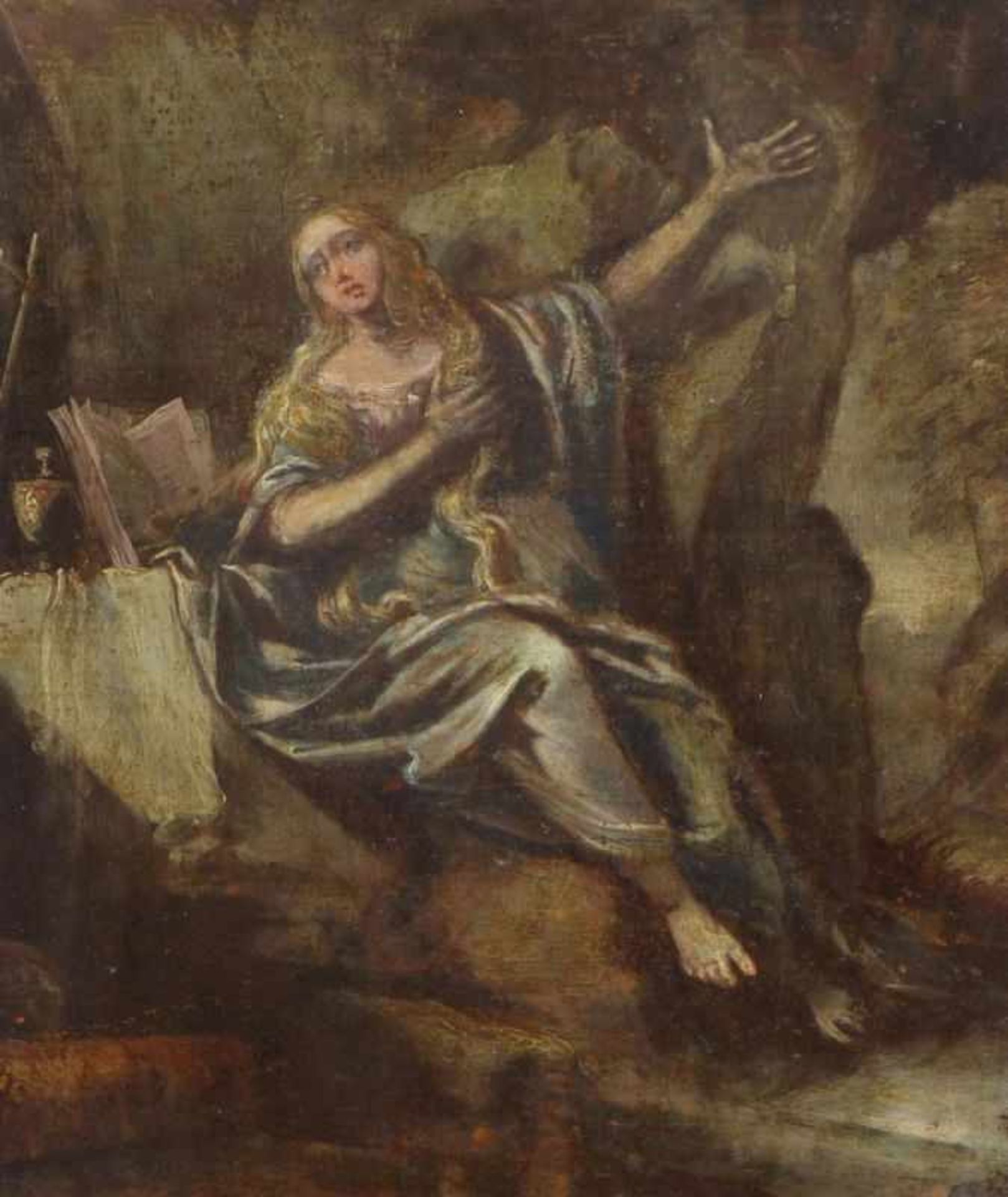 Die büßende Maria Magdalena in einer Grotte 18. Jh. Öl/Holz. 22,5 x 19,5 cm; unger.