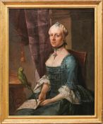 Mengs, Anton Raphael (Attrib.) Portrait einer vornehmen Dame mit Papagei und Notenblatt (Aussig/