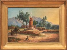 Italienische Landschaft in der Umgebung von Palermo 19. Jh. Reisende an einer Kreuzung mit